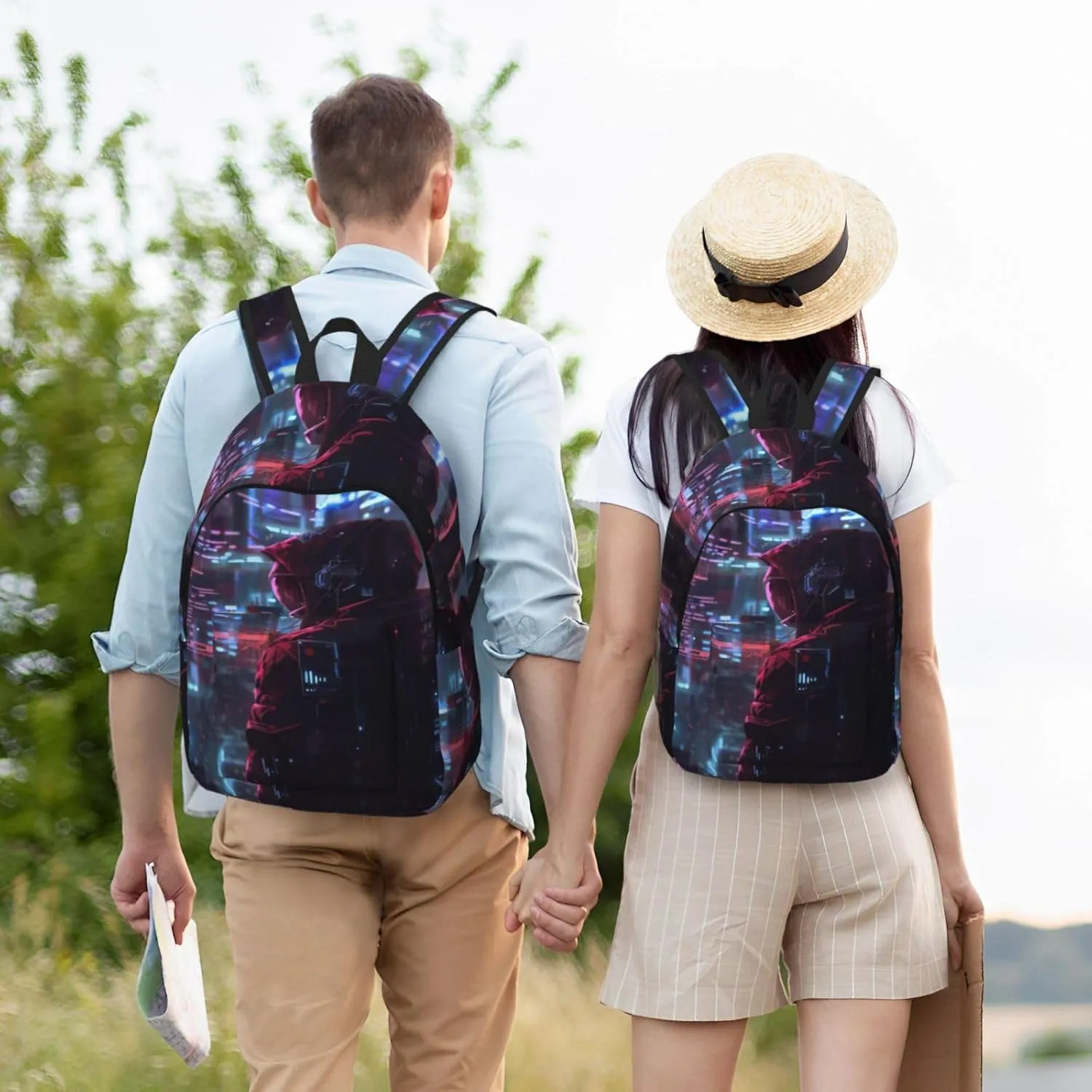 Hacker Era Print Vintage Canvas Backpack,Travel Bag,Stylish And Lightweight With Multiple Pockets