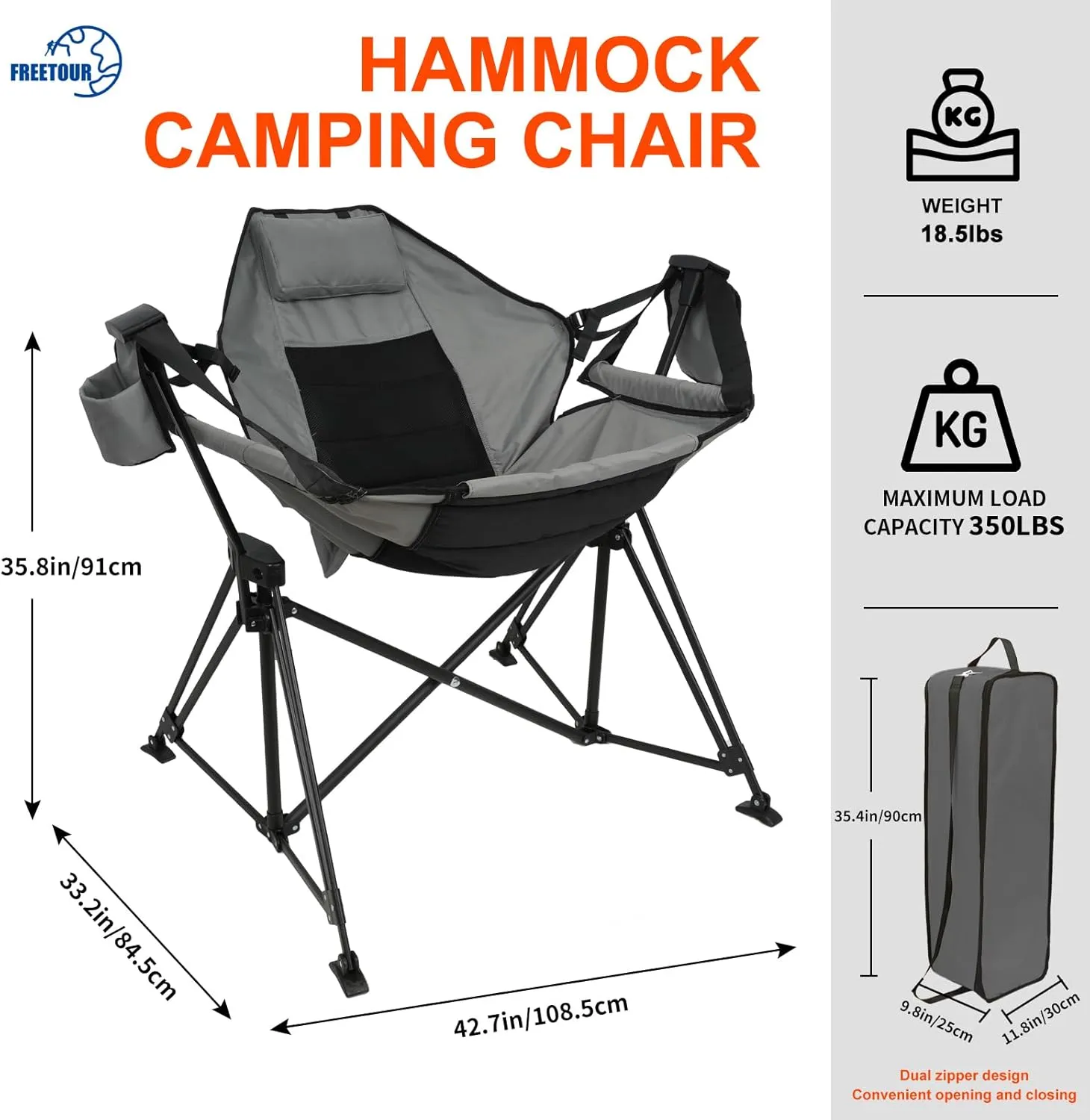 Hammock Camping Chair Folding 350lbs Foldable Portable Rocking Chairs for Adults Outside Swinging Camp with Stand Lawn Garden Hanging Outdoor
