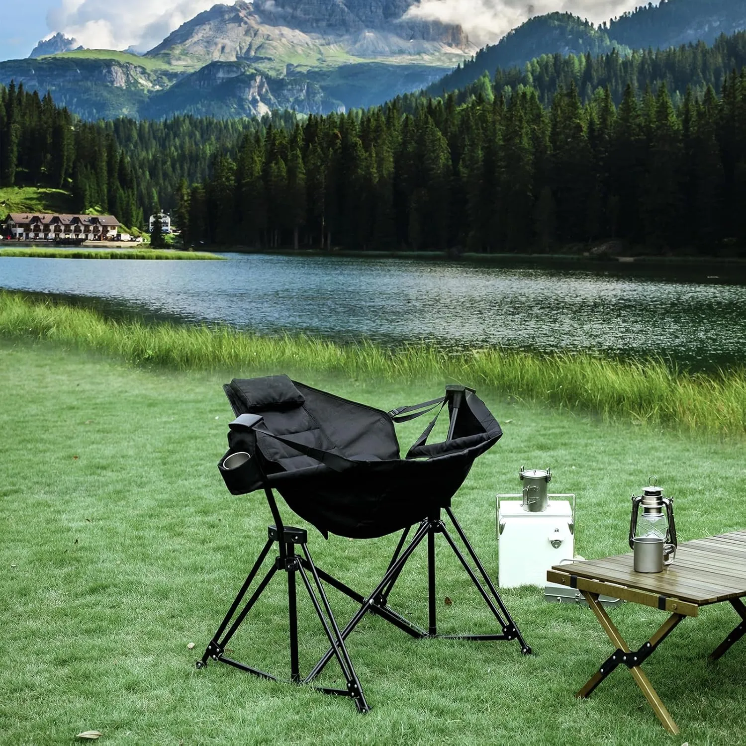 Hammock Camping Chair Folding 350lbs Foldable Portable Rocking Chairs for Adults Outside Swinging Camp with Stand Lawn Garden Hanging Outdoor