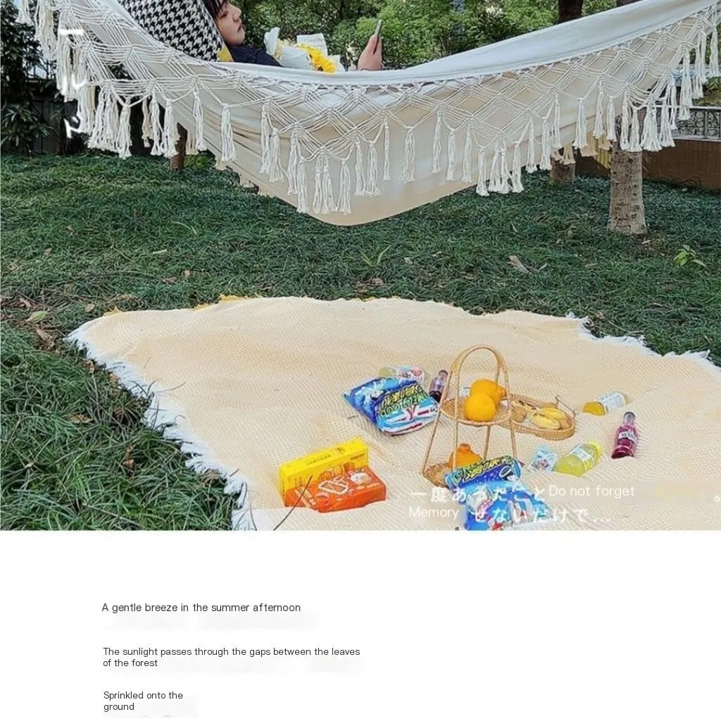 Hamock Tassel Outdoor Camping Hammock Outdoor Single Double Camping Swing Adult Thick Canvas Leisure Homestay Hanmock(Large)
