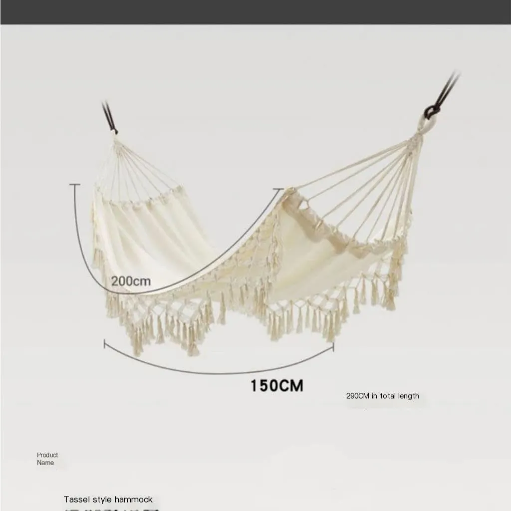 Hamock Tassel Outdoor Camping Hammock Outdoor Single Double Camping Swing Adult Thick Canvas Leisure Homestay Hanmock(Large)
