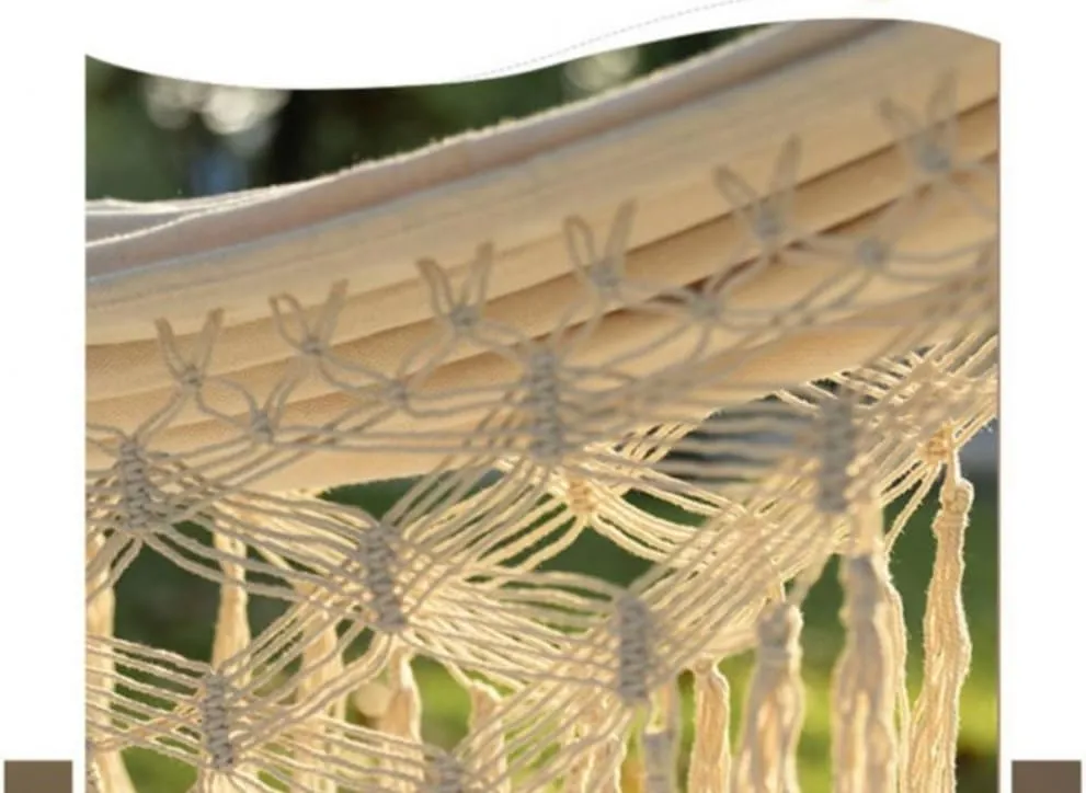 Hamock Tassel Outdoor Camping Hammock Outdoor Single Double Camping Swing Adult Thick Canvas Leisure Homestay Hanmock(Large)