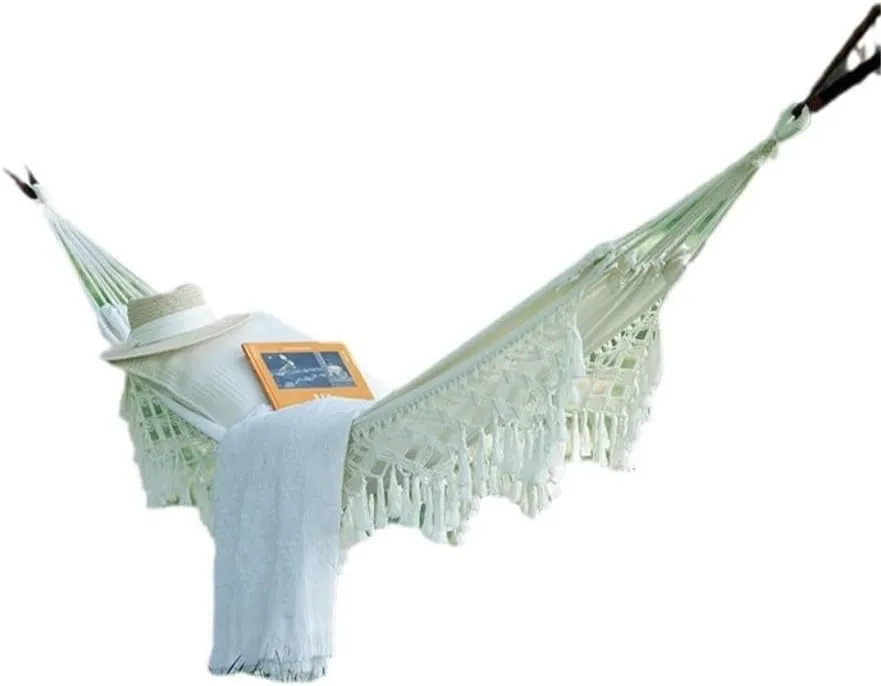 Hamock Tassel Outdoor Camping Hammock Outdoor Single Double Camping Swing Adult Thick Canvas Leisure Homestay Hanmock(Large)