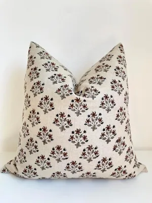 Hand Block Print Pure Linen Throw Pillow Cover: Handmade Vintage Cushion Cover (Amber) (20x20)