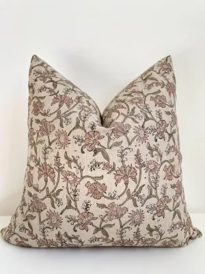 Hand Block Print Pure Linen Throw Pillow Cover: Handmade Vintage Cushion Cover (Penelope) (20x20)