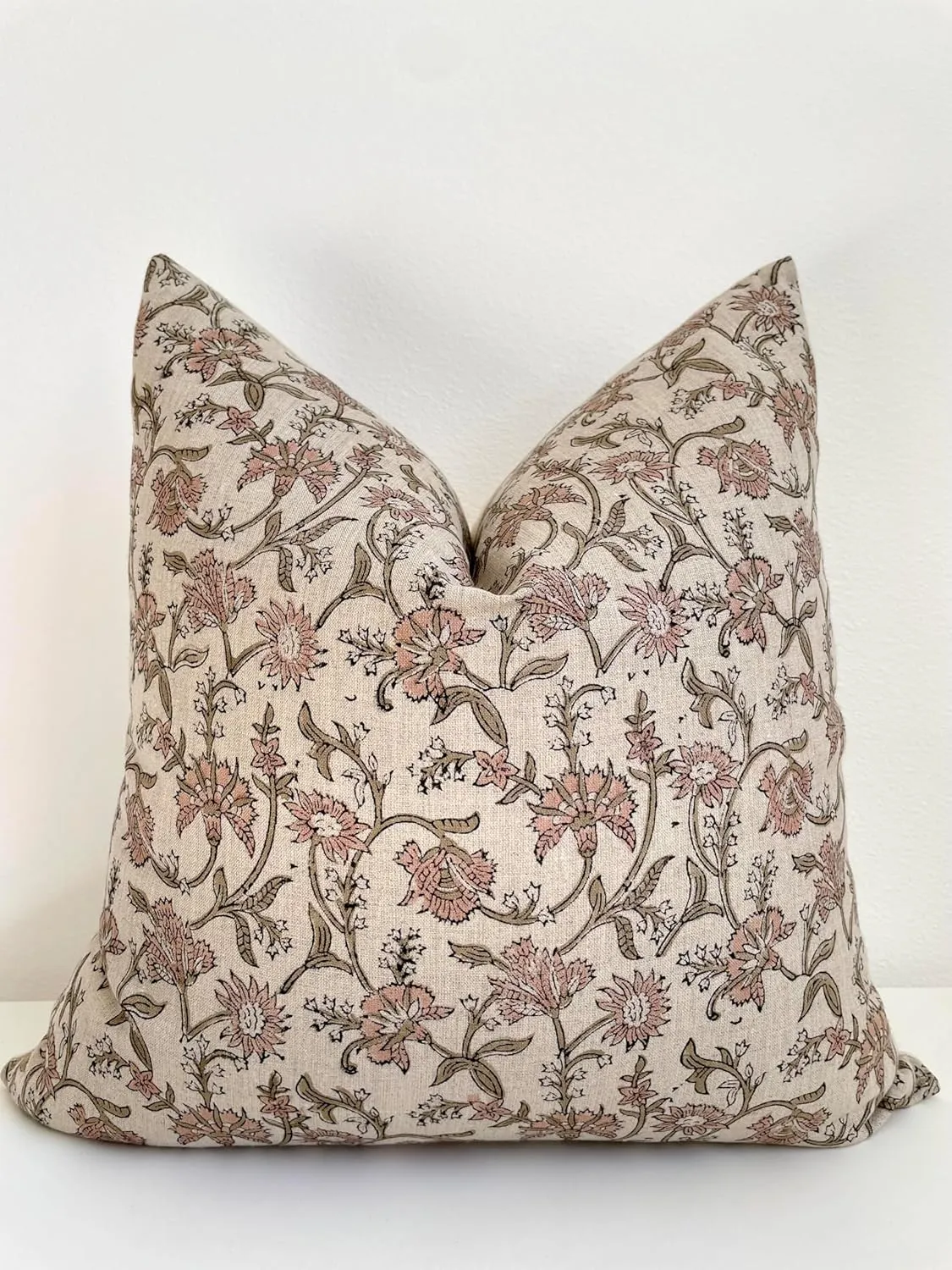 Hand Block Print Pure Linen Throw Pillow Cover: Handmade Vintage Cushion Cover (Penelope) (20x20)
