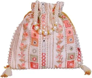 Handcrafted Potli Bag Purse for Women | Pearl & Beaded with Floral Embroidery | Elegant Evening Clutch