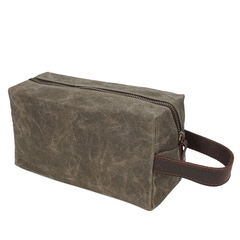 Handmade Vintage Plaid Zipper Wax Canvas Men’s Toiletry Bag