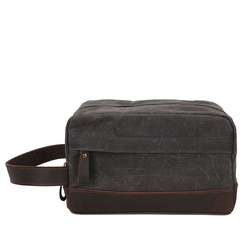 Handmade Vintage Plaid Zipper Waxed Canvas Men’s Toiletry Bag