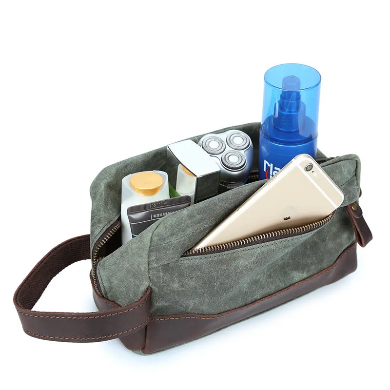Handmade Vintage Plaid Zipper Waxed Canvas Men’s Toiletry Bag