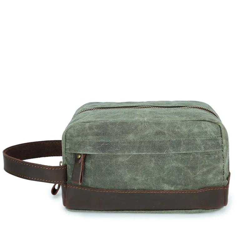 Handmade Vintage Plaid Zipper Waxed Canvas Men’s Toiletry Bag