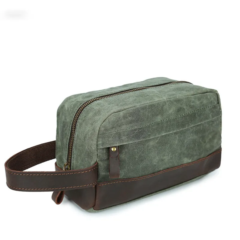 Handmade Vintage Plaid Zipper Waxed Canvas Men’s Toiletry Bag