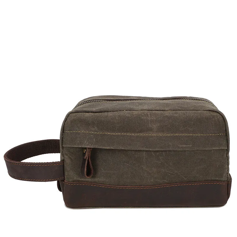 Handmade Vintage Plaid Zipper Waxed Canvas Men’s Toiletry Bag