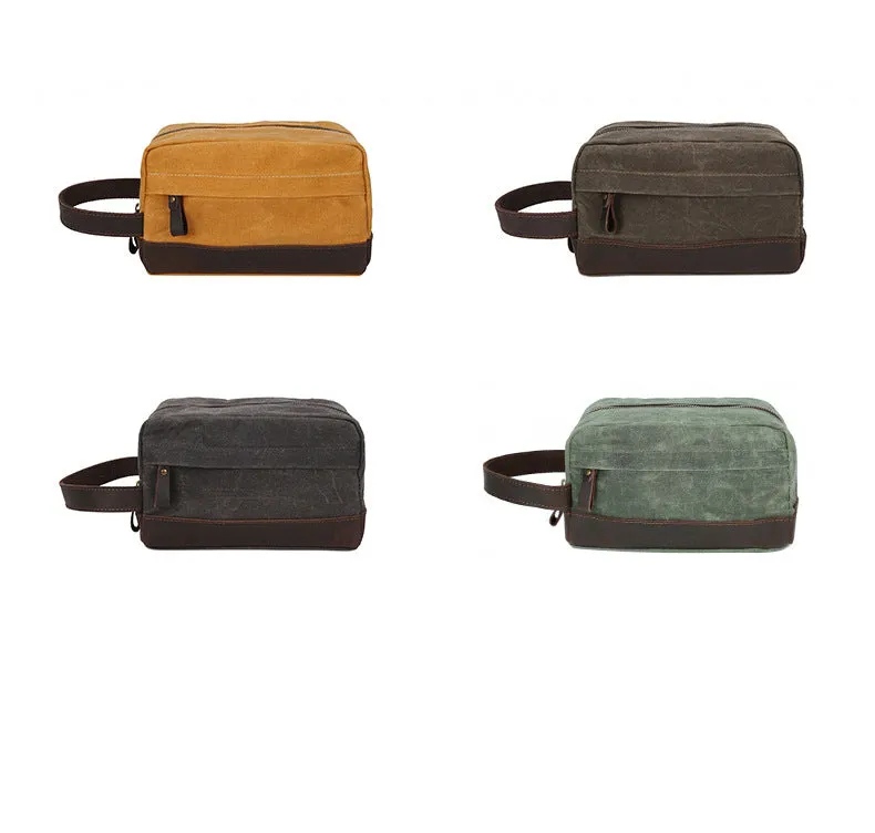 Handmade Vintage Plaid Zipper Waxed Canvas Men’s Toiletry Bag