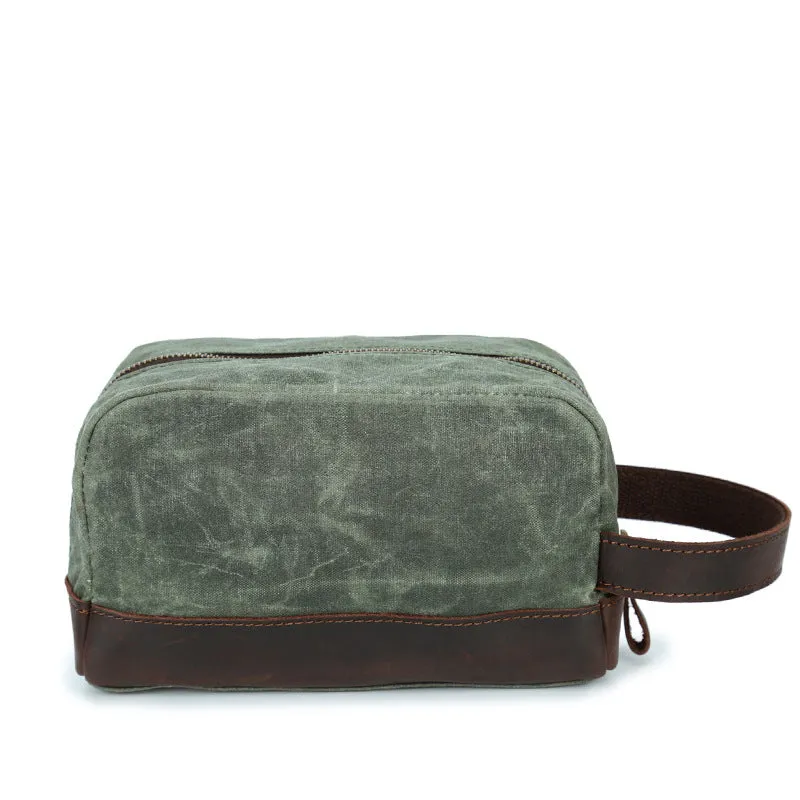 Handmade Vintage Plaid Zipper Waxed Canvas Men’s Toiletry Bag