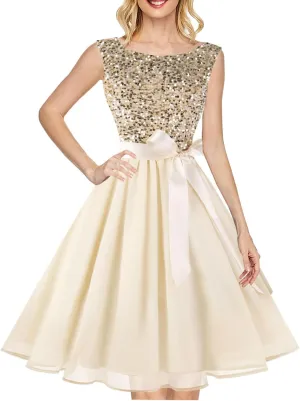 Hanpceirs Women's Boatneck Sleeveless Prom Wedding Guest Bridesmaid Dresses Cocktail Dress
