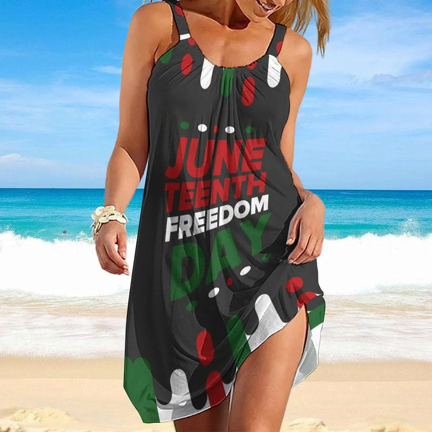 Happy Juneteenth Day Freedom 1865 Dress for Women Sleeveless Tshirt Party Beach Work Dresses