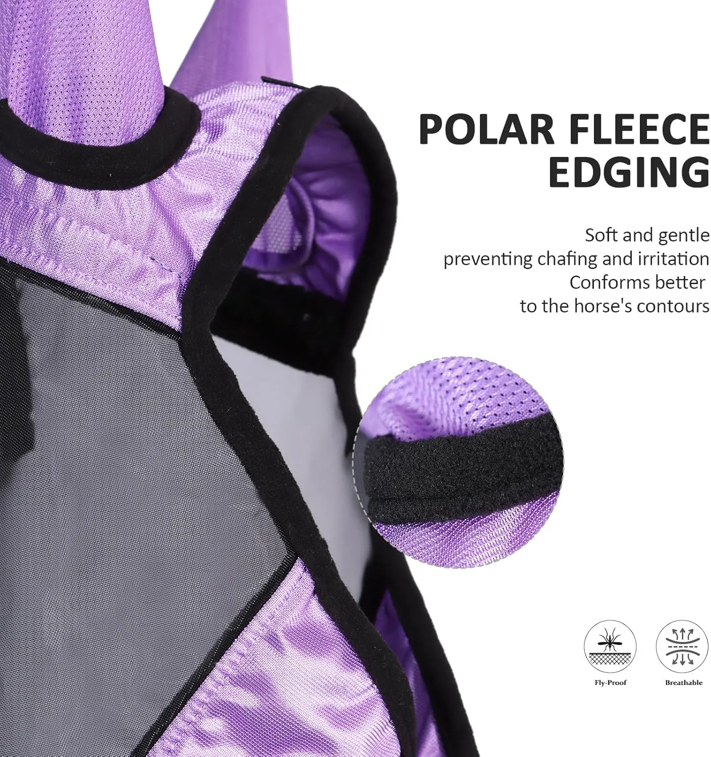 Harrison Howard Pro Luminous Horse Full Face Fly Mask Large Eye Space Long Nose with Ears UV Protection for Horse Gentle Lavendar M