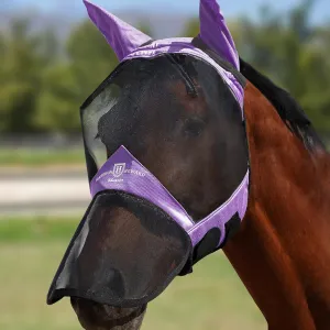 Harrison Howard Pro Luminous Horse Full Face Fly Mask Large Eye Space Long Nose with Ears UV Protection for Horse Gentle Lavendar M