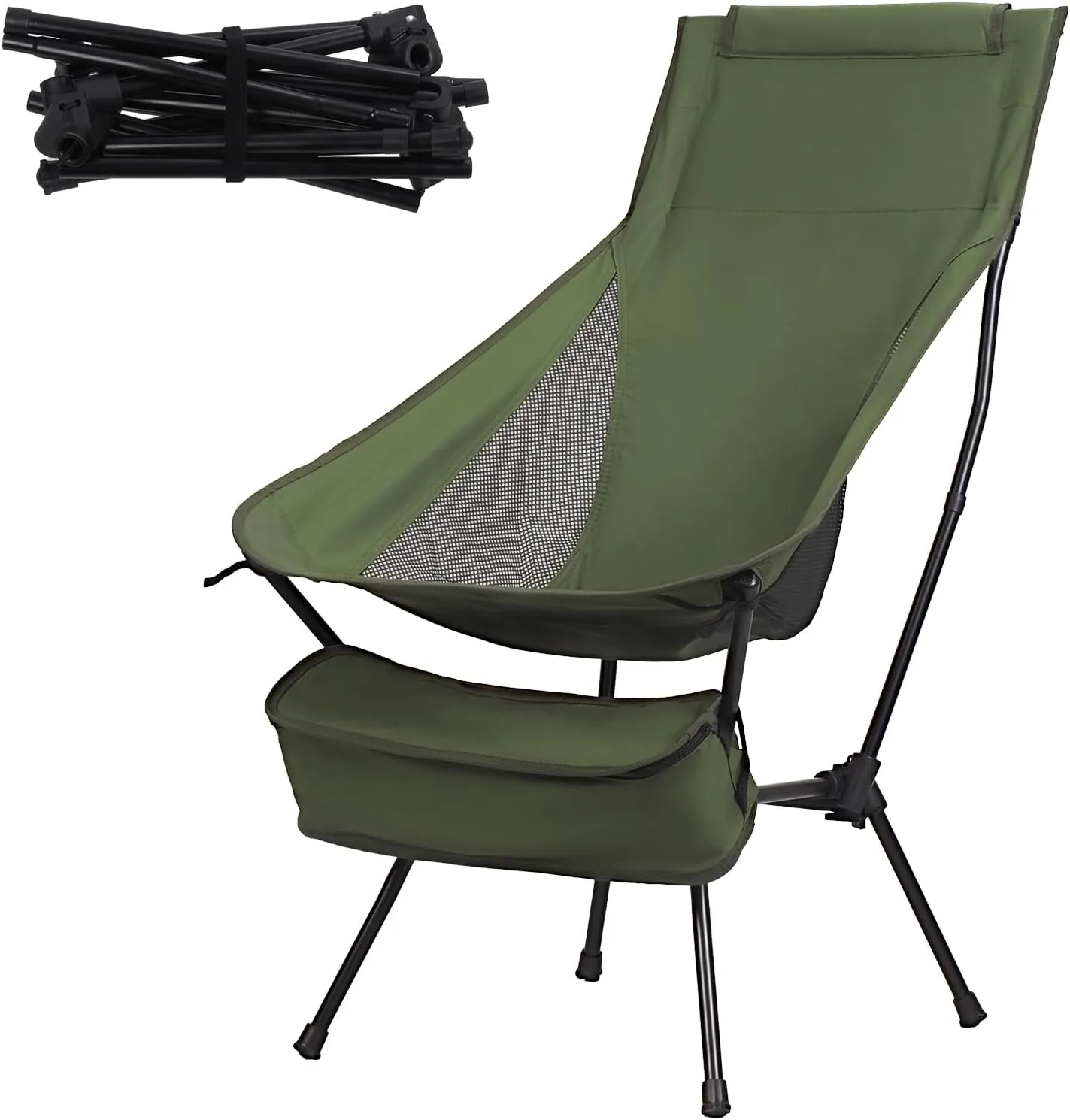 hatleues Oversized Heavy Duty Camping Chair - Folding Chair for Adults, Extra Wide & Sturdy Outdoor Chair with Cup Holder for Patio, Lawn, Beach, Backyard, Fishing, and Camping Army Green