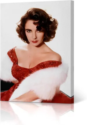 HB Art Design Beautiful Actress Elizabeth Taylor in Red Dress Colored Canvas Wall Art Print British American Icon Artwork Living Room Bedroom Decor Home Decor Made in USA 12x8