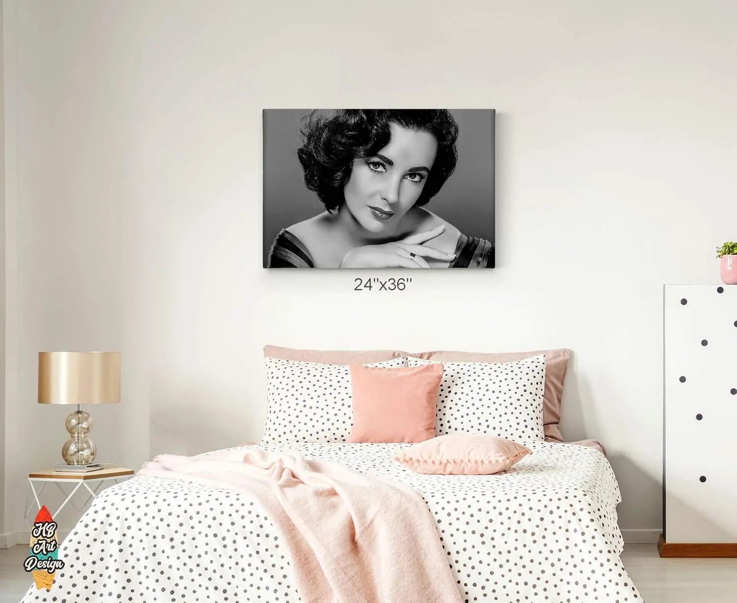 HB Art Design Iconic Actress Elizabeth Taylor Black and White Canvas Wall Art Print British American Icon Artwork Living Room Bedroom Decor Home Decor Made in USA 24x36