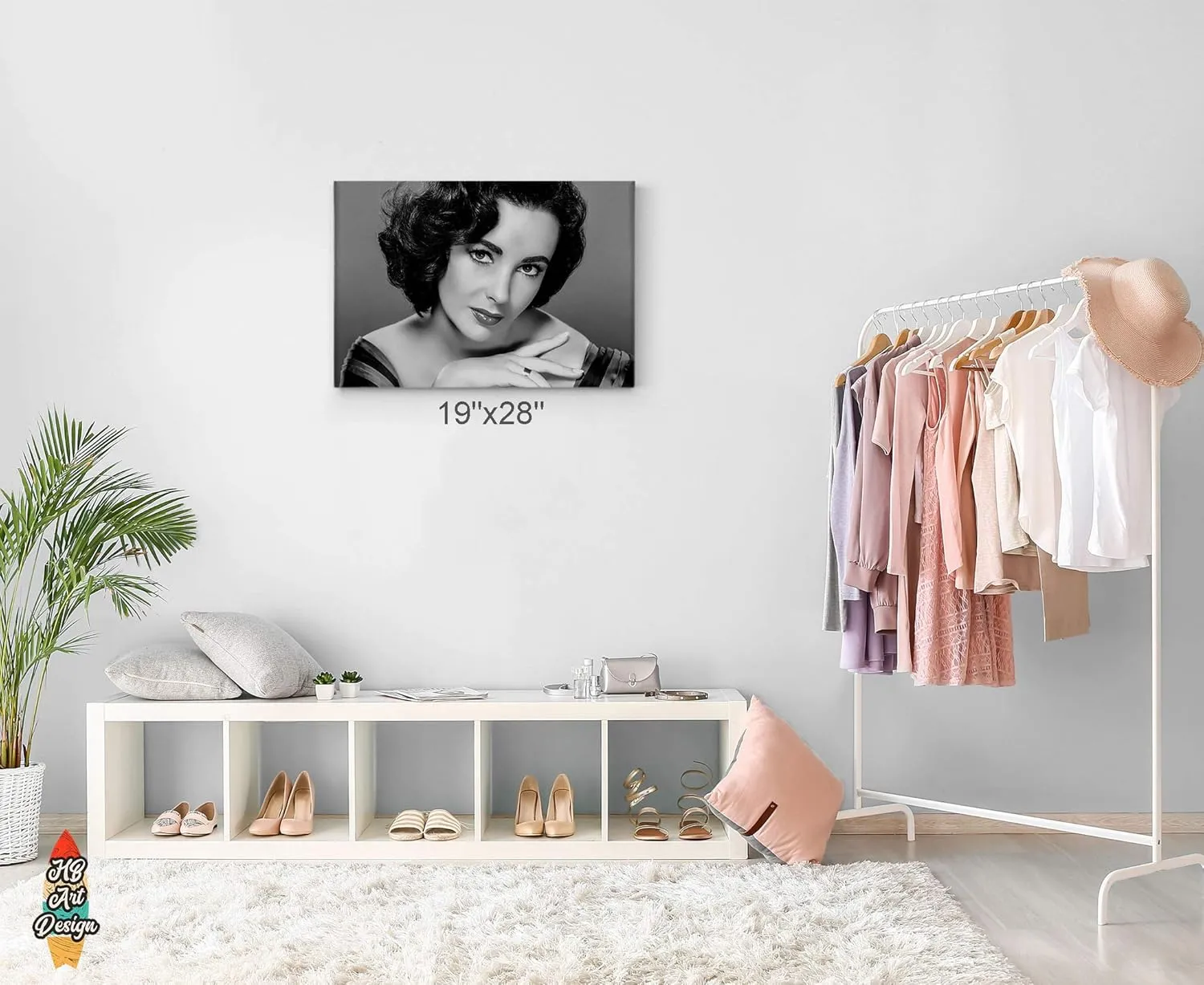 HB Art Design Iconic Actress Elizabeth Taylor Black and White Canvas Wall Art Print British American Icon Artwork Living Room Bedroom Decor Home Decor Made in USA 24x36