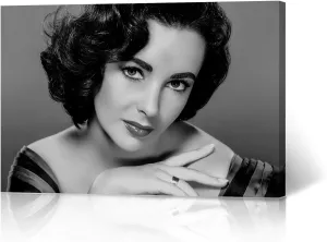 HB Art Design Iconic Actress Elizabeth Taylor Black and White Canvas Wall Art Print British American Icon Artwork Living Room Bedroom Decor Home Decor Made in USA 24x36