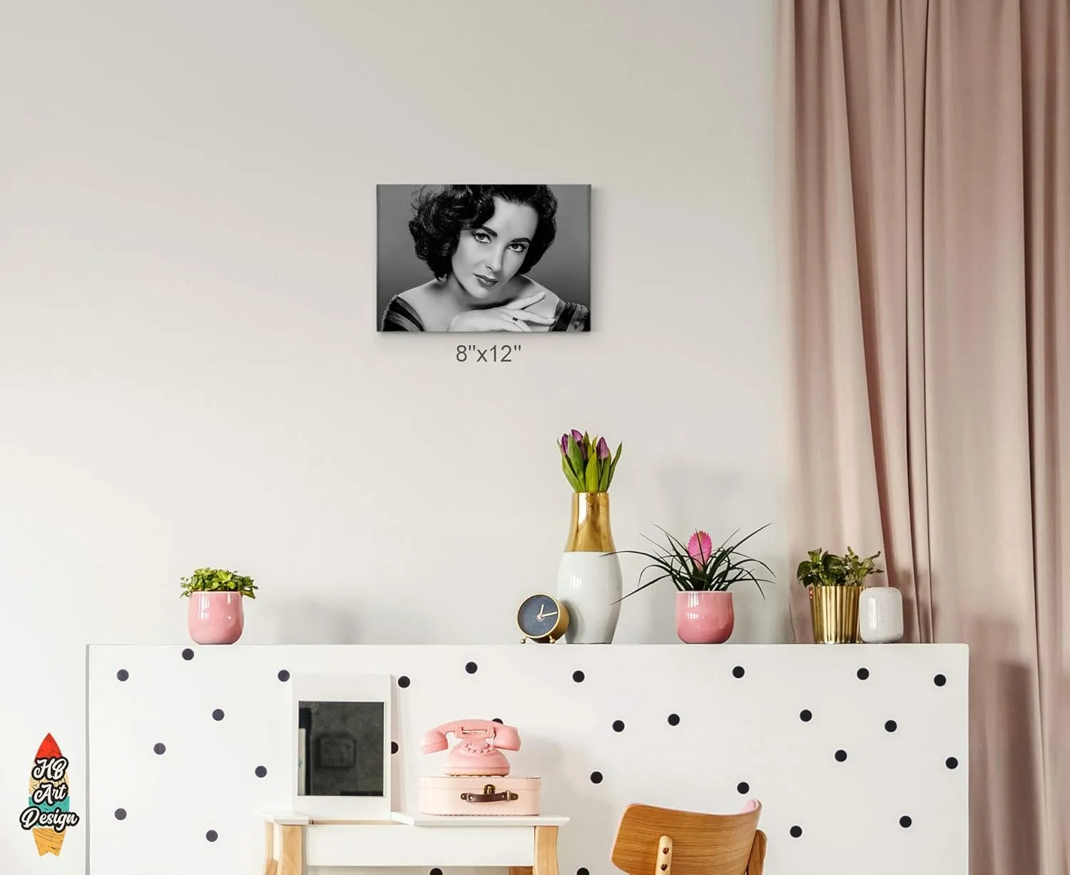 HB Art Design Iconic Actress Elizabeth Taylor Black and White Canvas Wall Art Print British American Icon Artwork Living Room Bedroom Decor Home Decor Made in USA 24x36
