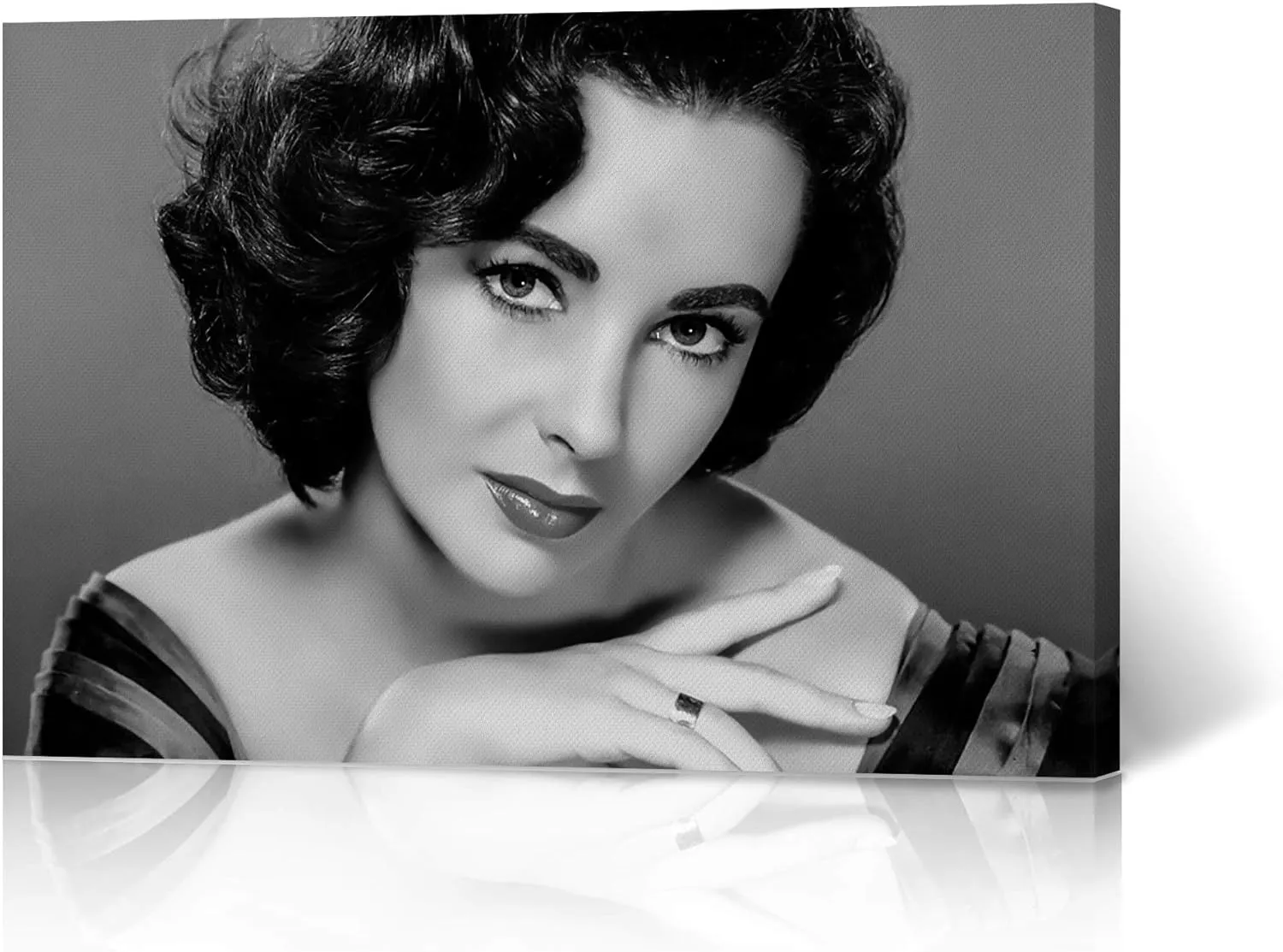 HB Art Design Iconic Actress Elizabeth Taylor Black and White Canvas Wall Art Print British American Icon Artwork Living Room Bedroom Decor Home Decor Made in USA 24x36