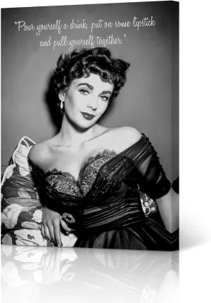 HB Art Design Quote by Elizabeth Taylor and her Black Lace Dress Black and White Canvas Wall Art Print British American Icon Artwork Living Room Bedroom Decor Home Decor Made in USA 17x11