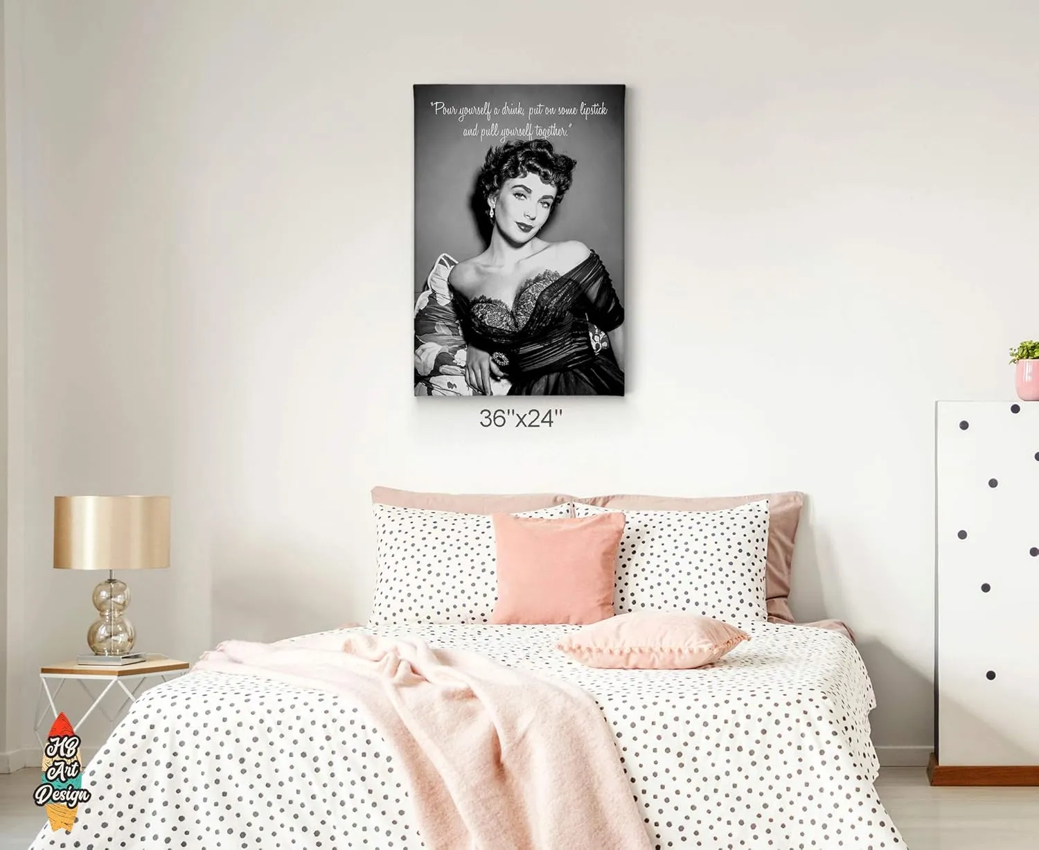 HB Art Design Quote by Elizabeth Taylor and her Black Lace Dress Black and White Canvas Wall Art Print British American Icon Artwork Living Room Bedroom Decor Home Decor Made in USA 17x11