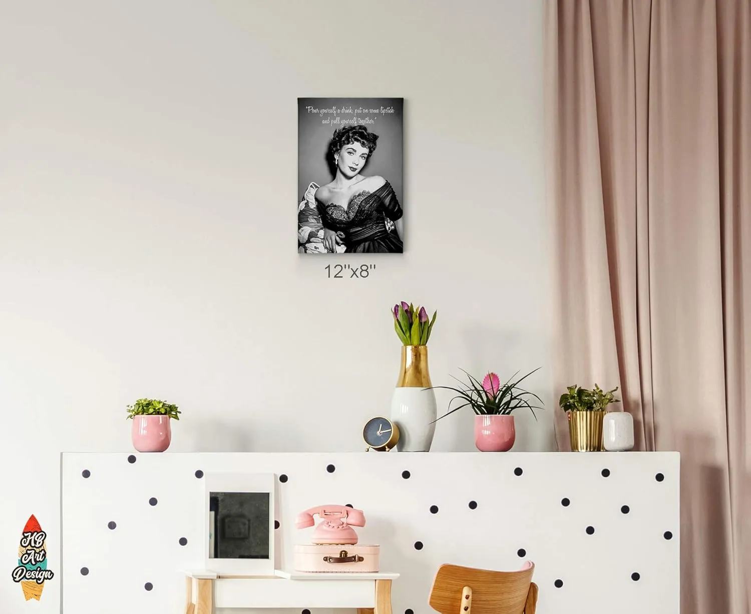HB Art Design Quote by Elizabeth Taylor and her Black Lace Dress Black and White Canvas Wall Art Print British American Icon Artwork Living Room Bedroom Decor Home Decor Made in USA 17x11