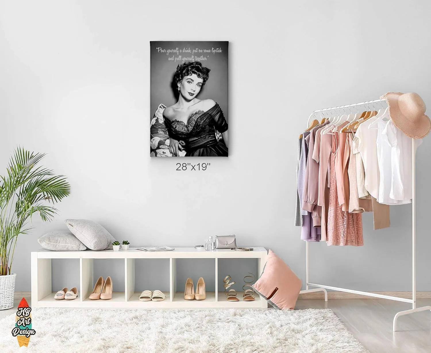HB Art Design Quote by Elizabeth Taylor and her Black Lace Dress Black and White Canvas Wall Art Print British American Icon Artwork Living Room Bedroom Decor Home Decor Made in USA 17x11