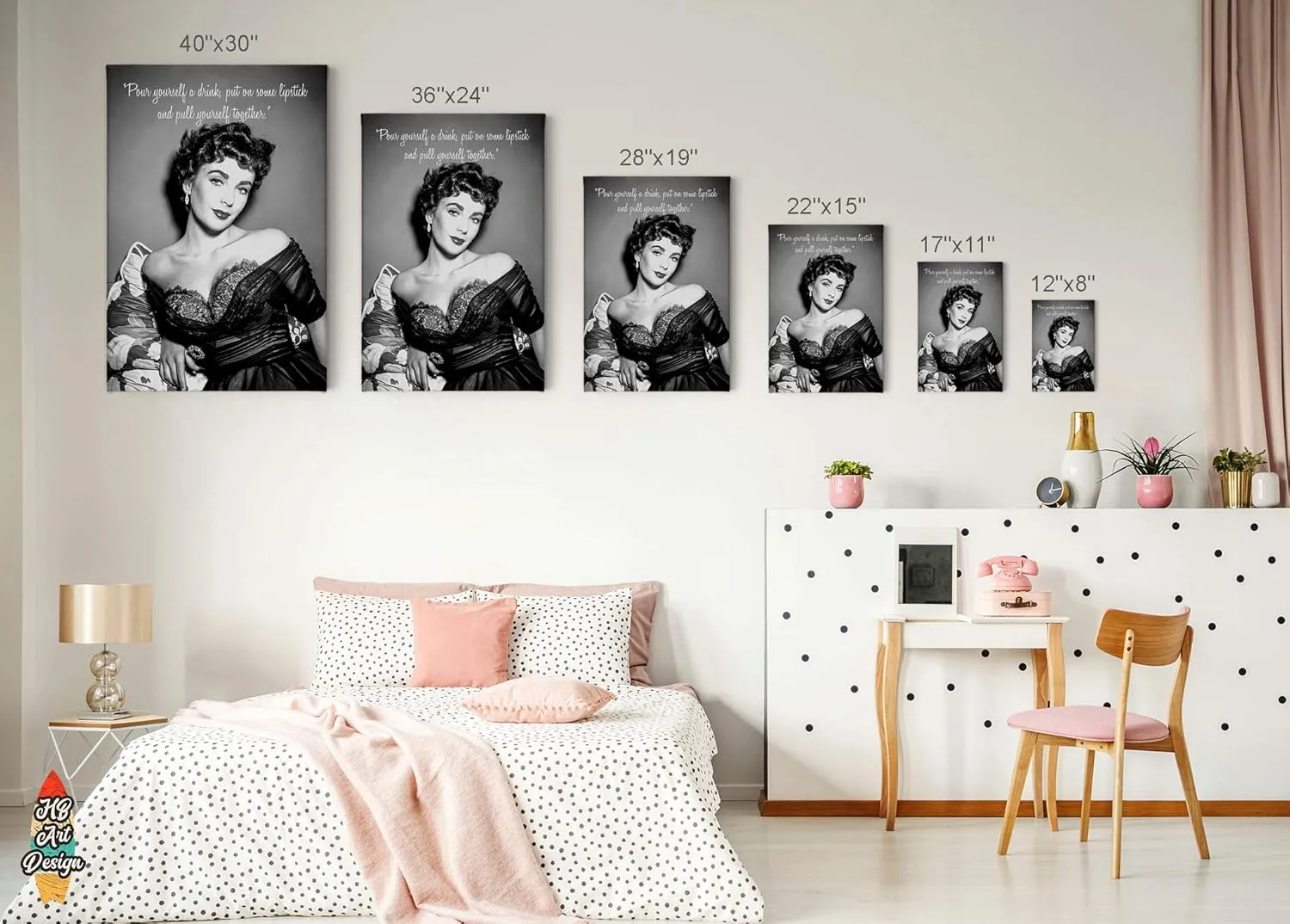 HB Art Design Quote by Elizabeth Taylor and her Black Lace Dress Black and White Canvas Wall Art Print British American Icon Artwork Living Room Bedroom Decor Home Decor Made in USA 17x11