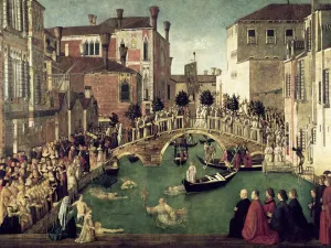 HDARTiTi Famous Classic Print Art Artwork Decor the Miracle of the Cross on San Lorenzo Bridge by Gentile Bellini Oil Painting for Home Decor 60x90cm