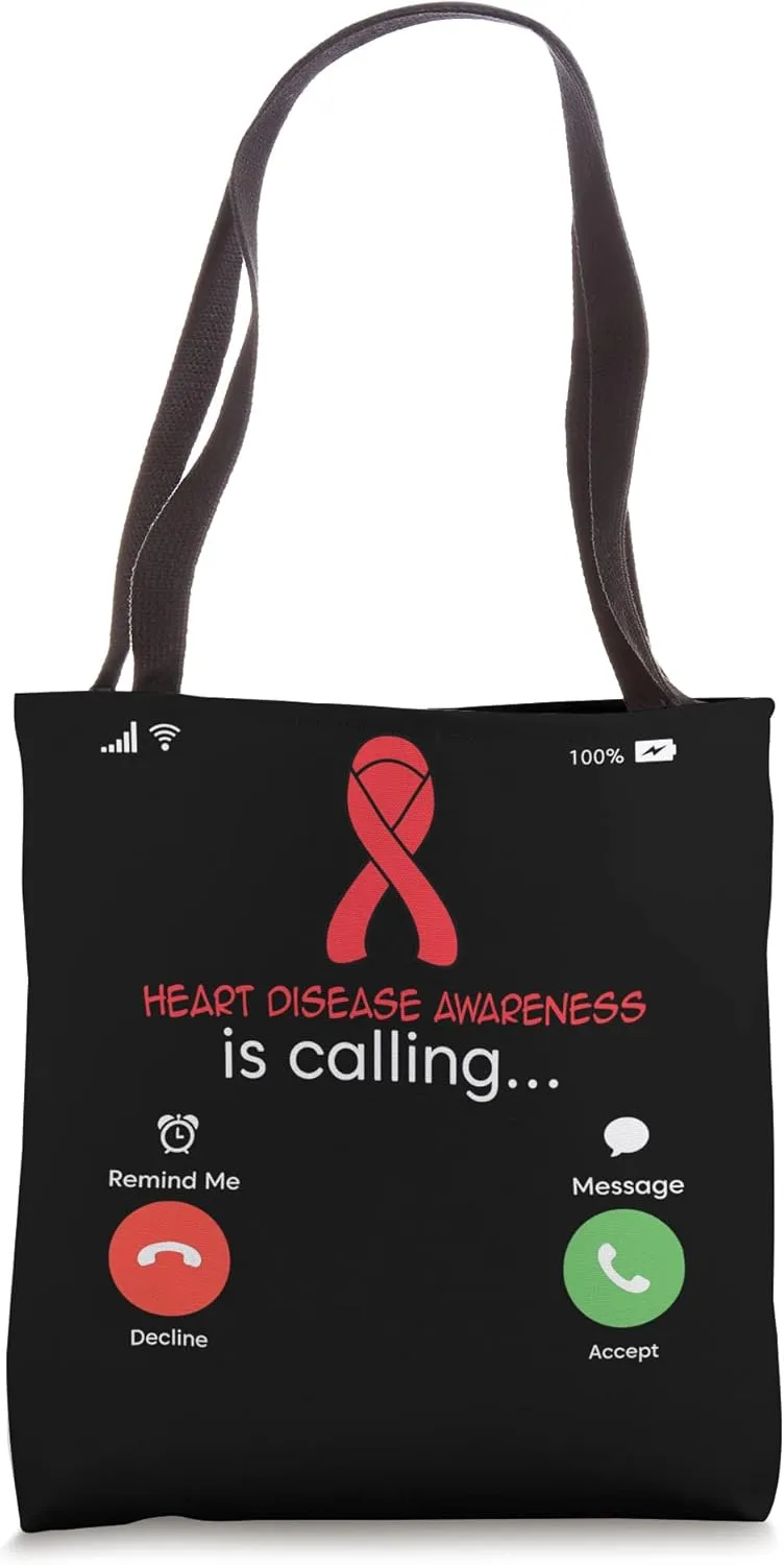 Heart Disease Awareness Red Ribbon Heart Attack Survivor Tote Bag