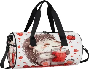 Hedgehogs Strawberry Juice Travel Gym Bag Waterproof Sport Dance Bag for Women Men Portable Gymnastics Duffel Bags Canvas Tote Carry on Handbag for Workout Overnight Weekender