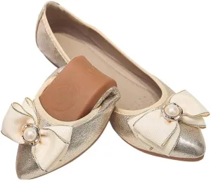 Hee grand Women Foldable Ballet Flats Bling Rhinestones Soft Leather Pointy Toe Flats Sparkle Wedding Dress Shoes Comfort Slip on Loafers Big Size