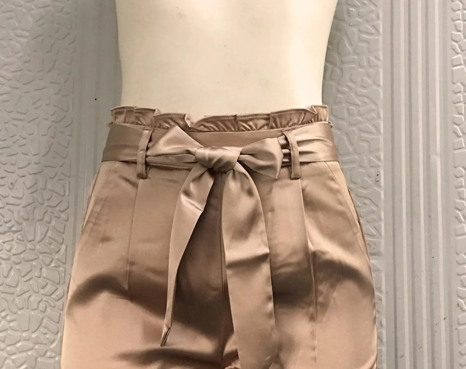 heipeiwa Womens Satin Pants Casual Dress High Waist Bow-Knot Cropped Paper Bag Pants