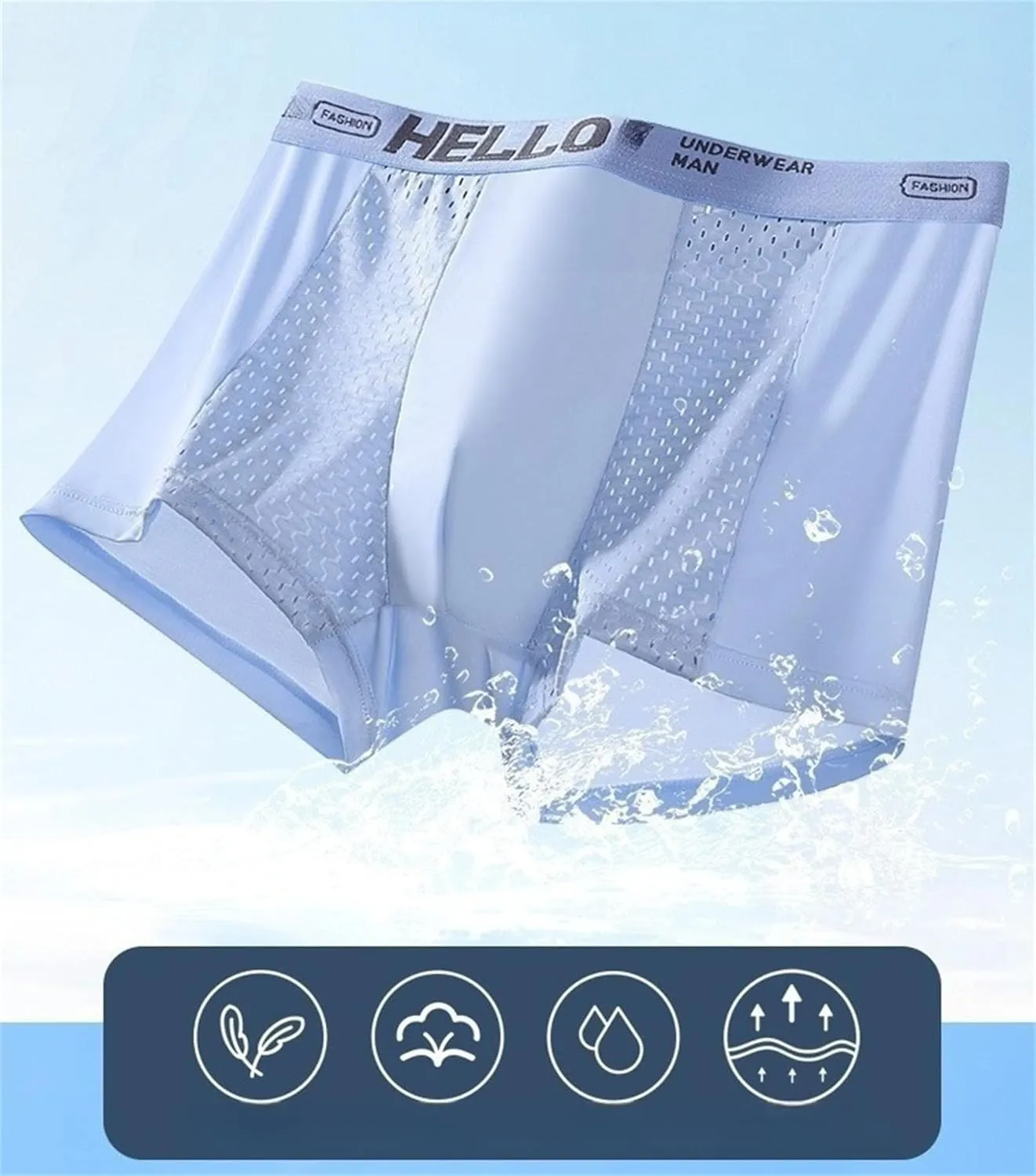 Hello Mesh Mens Underwear, Low Rise Boxer Briefs for Men, Ultra-Thin Panties, Mens Breathable Trunks