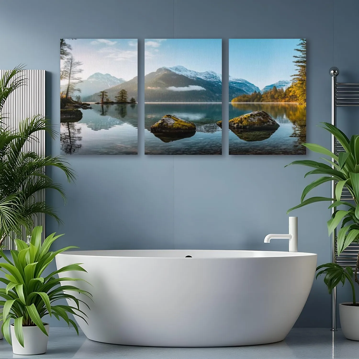 HGWAPONSATR Large Canvas Wall Art Fisherboat sunrise autumn alpine lake Hintersee Alps Artwork for Walls 24x36 inches 3 pieces Home Decor Aesthetic Pictures for Home Living Room Dining Room