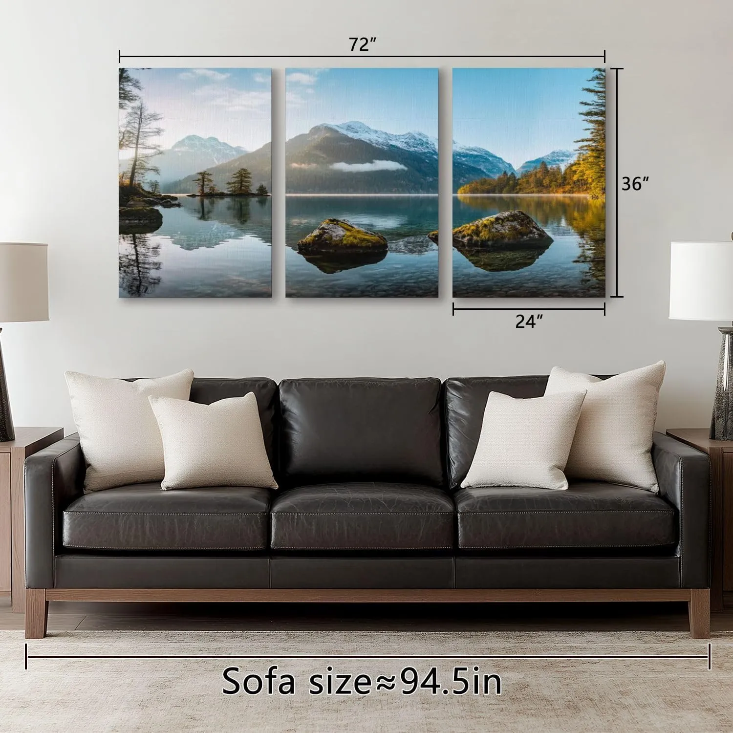 HGWAPONSATR Large Canvas Wall Art Fisherboat sunrise autumn alpine lake Hintersee Alps Artwork for Walls 24x36 inches 3 pieces Home Decor Aesthetic Pictures for Home Living Room Dining Room