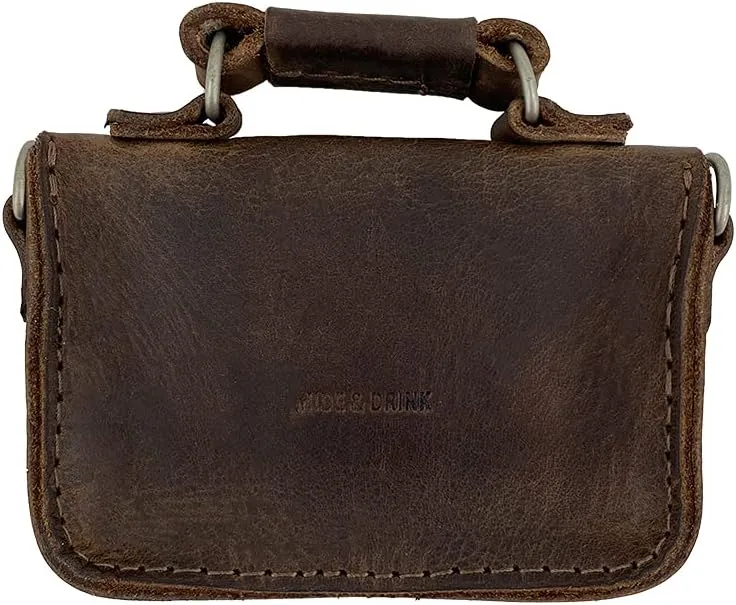 Hide & Drink, Leather Mini Briefcase Card Holder, Holds Up to 10 Cards Plus Folded Bills, Case, Cash Organizer, Accessories, Handmade (Bourbon Brown)