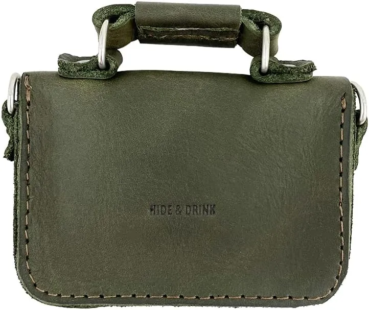 Hide & Drink, Leather Mini Briefcase Card Holder, Holds Up to 10 Cards Plus Folded Bills, Case, Cash Organizer, Accessories, Handmade Includes 101 Year Warranty (Dark Jade)