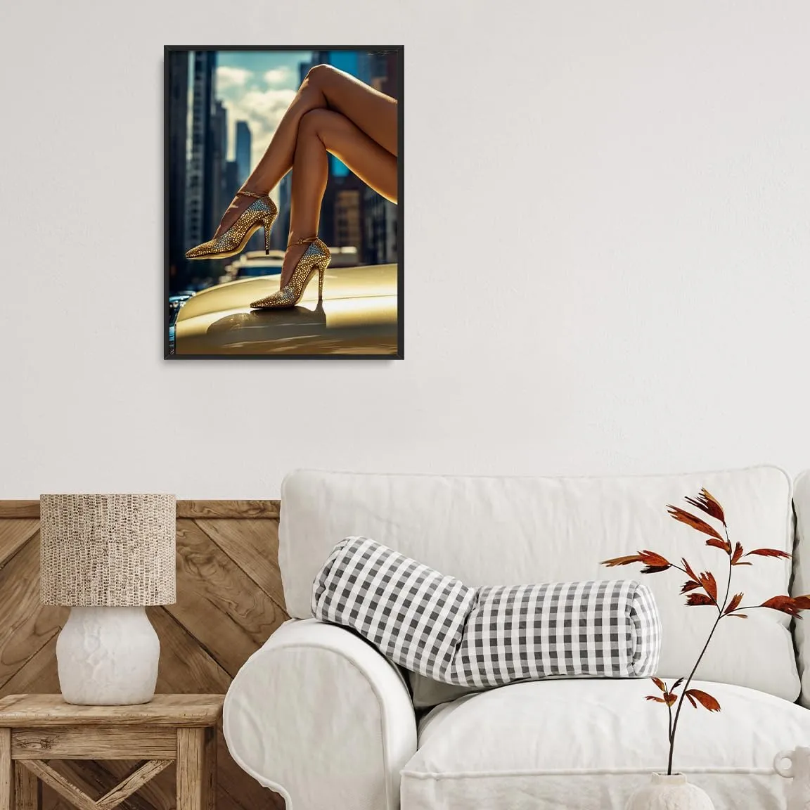 High Heels in Classic Car NYC Canvas Wall Art Black and White Fashion Photography Print Posters for Stylish Preppy Bedroom Closet Apartment New York Fashion Decor 11x14in Black aluminum frame