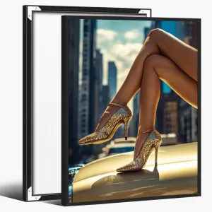 High Heels in Classic Car NYC Canvas Wall Art Black and White Fashion Photography Print Posters for Stylish Preppy Bedroom Closet Apartment New York Fashion Decor 11x14in Black aluminum frame