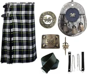 Highland Heritage Kilt Set Dress Gordan Kilt with Welsh Dragon Head Sporran, Chain, Belt, Buckle, Brooch & Pin