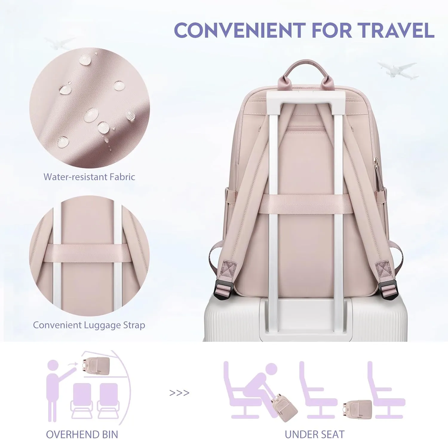 Hiking Travel Backpack for Women Casual Business Weekender Multilayer Laptop Bag,16 Inch,Pink