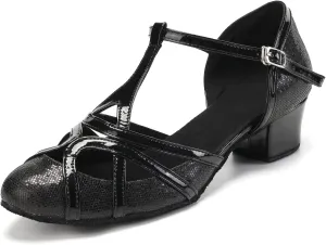 HIPPOSEUS Women's Latin Dance Shoes Champagne Closed Toe Sparkle Low Heel Ballroom Salsa Tango Dance Performance Shoes,Model 2040